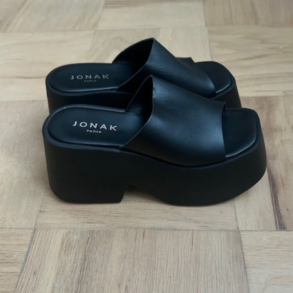Jonak Paris Black Leather Platform Sandals